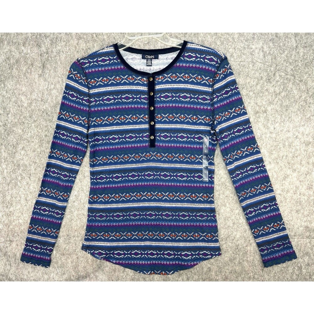 Chaps Women’s Blue Thermal Waffle Knit Henley L